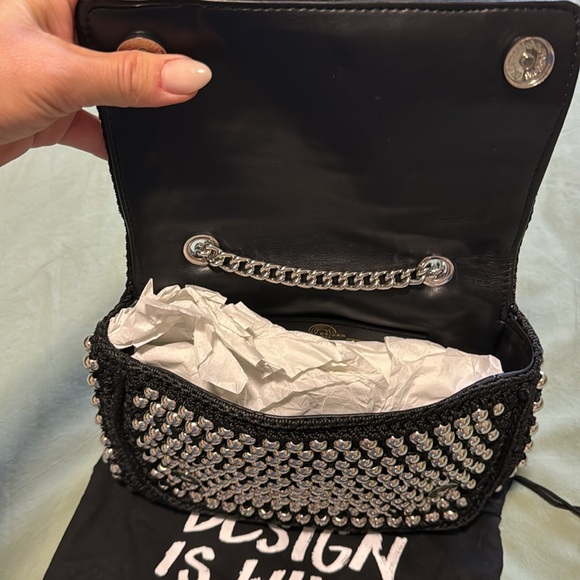 Kurt Geiger London Medium Crochet Kensington Black Silver Studs Chain Strap - Picture 9 of 10